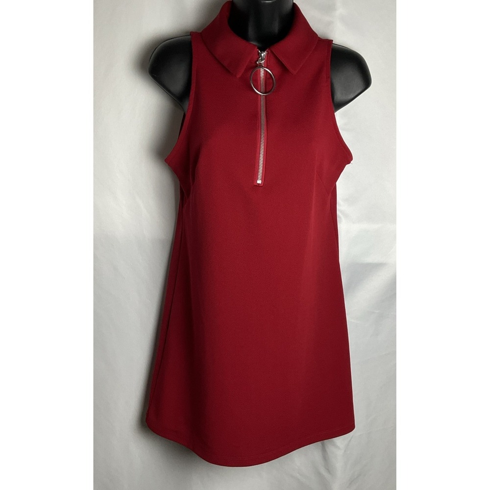 Boston Proper Women's Size XS Red Collared 1/4 Zip Large Ring Pull Shift Dress
